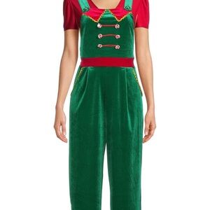 Elf Holiday Velvet Jumpsuit – Green & Red Christmas Costume – Women’s